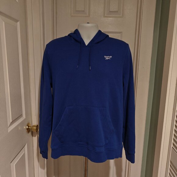 Reebok Men's Size L Hoodie Pullover Blue/White Identity Fleece Cotton Sweatshirt - Picture 2 of 14